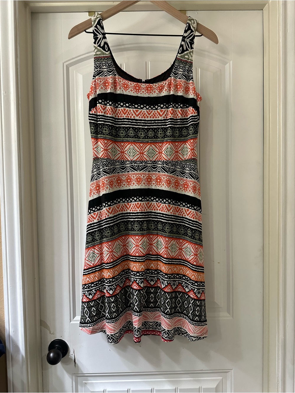 LOFT Petite 8P Tribal  Print Sleeveless Tank‎ Dress Orange Black White Green NWT - Picture 2 of 5